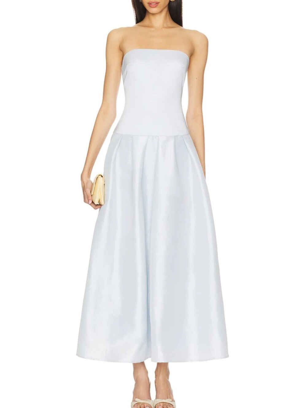 More to Come Strapless Pale Blue Satin drop waist Dress size M new with tags